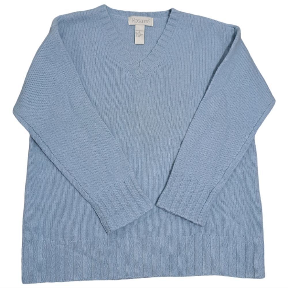 Rosanna Lambswool V Neck Knitwear Long Sleeve Sweater Oversized Small Blu